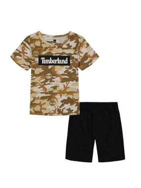 Timberland Little Boys Camo Short Sleeve Logo T-shirt and Twill Shorts Set NWT